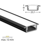 Built-in aluminum profile VP, 23x8 mm black including White diffuser, 2 m