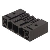 PCB plug-in connector, male header, Clip-on flange, THT solder connection, 10.16 mm, Number of poles: 4, 270°, Solder pin length (l): 3.5 mm, silver-plated, black, Box