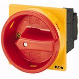 T0-3-8342/EA/SVB Main switch, T0, 20 A, flush mounting, 3 contact unit(s), 6 pole, Emergency switching off function, With red rotary handle and yellow locking ring, Lo