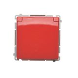 IP44 single socket outlet with shutters - same color flap&frame, red, 16A