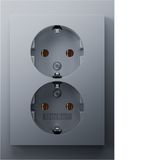 Double socket SCHUKO with Coverplate high, K.5 alu matt