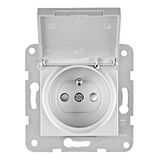 Pin socket outlet, flap cover, cage clamps, silver