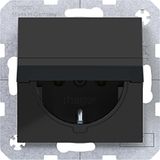 SCHUKO wall socket, self-closing compartment, push-in, A.x/C.x black glass