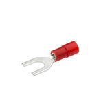 Cable end with fork, crimped, insulated, red, 0.5-1.0 mm², M6