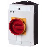 T3-3-15683/I2/SVB Main switch, T3, 32 A, surface mounting, 3 contact unit(s), 3 pole, 2 N/O, 1 N/C, Emergency switching off function, With red rotary handle and yellow