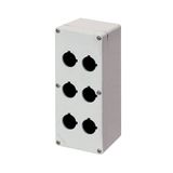 Aluminium push-button enclosure M4 92x205x100, 6 holes Ø 22, with cable entry