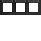 Cover frame 3-way horizontal, text field, A.1, night black glossy