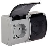 VG-2 Koala Double Socket 2x2P+Z SCHUKO surface mounted IP44 gray with smoky (transparent) flap VG 182-53