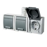 FAMATEL ATLAS SCHUKO socket 3-fold horizontal with M20 outlet on plaster 16A 230V IP65 gray