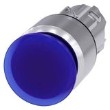 Mushroom pushbutton, illuminated, 22 mm, round, metal, high gloss, blue, 30 mm