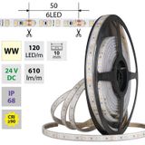 LED strip SMD2835 WW, 120LED/m, 9,6W/m, DC 24V, 610lm/m, CRI90, IP68, 10mm, 5m