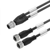 Sensor/actuator line, Connecting line, M12 / M12, Number of poles : 3, 1.5 m, Twin cabling, pin, straight, 2x socket, straight, Shielded: No, LED: No, Sheath material: PUR, Halogen: No