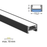 Attached aluminum profile black PDA 15x9mm including White diffuser 2m