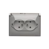 Double compact socket outlet with earthing IP44 version - transparent flap, 16A, Screw, white