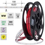LED strip SMD2835 WW, 60LED/m, 4,8W/m, DC 24V, 380lm/m, CRI90, IP67, 10mm, 50m