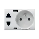 EURO-AMERICAN + FRENCH + USB A + C SOCKET, DOMUS S44, WHITE COLOR, 2P+T 16A 250V - GLOSSY FINISH - 3 MOD.