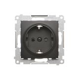 Single socket outlet with Schuko earthing, with shutters, (module), 16A, 250V, Screw, black matt