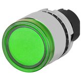 Push-button, full guard, illuminated, green, metal