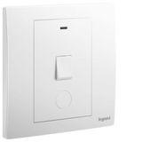 Mallia Senses - 1 gang 1 way double pole switch 20AX with led indicator and earth terminal cable outlet - Matt White
