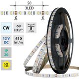 LED strip SMD2835 CW, 60LED/m, 4,8W/m, DC 12V, 410lm/m, CRI90, IP20, 8mm, 50m