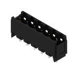 PCB plug-in connector, male header, Dovetails for fixing blocks, THT solder connection, 5.08 mm, Number of poles: 6, 180°, Solder pin length (l): 3.2 mm, Au (Gold), black, Box