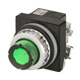 Projecting push-button, illuminated, momentary, green, led BA9S 24V, N.O.+N.C.