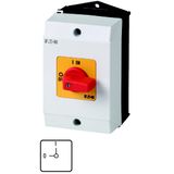 T0-2-8900/I1-RT On-Off switch, T0, 20 A, surface mounting, 2 contact unit(s), 3 pole + N, Emergency switching off function, with red thumb grip and yellow front plate