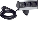 connection unit Alu nat.anodized, 3 Schuko-socket-outlets
