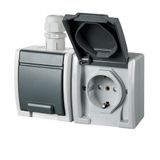 FAMATEL ATLAS SCHUKO socket 2-way horizontal with M20 outlet on plaster 16A 230V IP65 gray