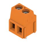 Printed circuit board terminals, 5.08 mm, Number of poles: 2, 90°, Solder pin length (l): 3.5 mm, tinned, orange, Clamping yoke connection, Clamping range, max. : 2.5 mm², Box