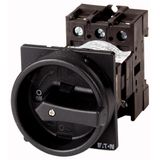 P1-32/V/SVB-SW/N/HI11 Main switch, P1, 32 A, rear mounting, 3 pole + N, 1 N/O, 1 N/C, STOP function, With black rotary handle and locking ring, Lockable in the 0 (Off) posi