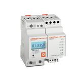Energy meter for load management, single-phase, non expandable, digital with backlight LCD display, 63A direct connection, 4U, 2 inputs and 2 relay outputs for load management, multi-measurements, 220...240VAC