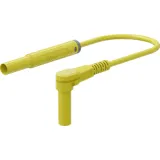 Safety measuring lead with (4 mm lamella plug, straight) to (4 mm lamella plug, angled), 1 m, yellow, silicone, 1.0 mm², CAT III, CAT IV, 66.1050-10024
