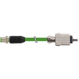 M12 male 0° X-cod./RJ45 Push Pull 0° shielded PUR 1x4xAWG24 gn 0.3m