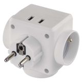 Multiple Socket 3× round, 2× USB