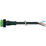 MQ12 female 0° A-cod. with cable PUR 5x0.34 bk 4m