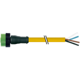 MQ12 female 0° A-cod. with cable PUR 5x0.34 ye UL/CSA+drag ch. 1.5m