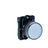 Illuminated pushbutton, Harmony XB5N XB7N, plastic, flush, white, 22mm, spring return, 230V AC, 1 NO
