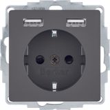 SCHUKO socket outlet/USB A-A, Q.1/Q.3/Q.7/Q.9, anthracite velvety, lac