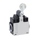Limit switch, K series, roller lever plunger, 2 side cable entry. Dimensions compatible to EN 50047, metal body, contacts 2NC snap action. Metal roller