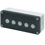 Aluminium push-button enclosure M10 85x200x65, 5 holes Ø 22, with cable entry