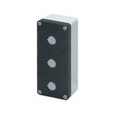 Aluminium push-button enclosure M10 85x200x65, 3 holes Ø 22, with cable entry