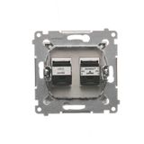 Double socket outlet with eaerthing and shutters - for Nature frames, (module), 16A, 250V, Screw, black matt