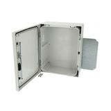 Polycarbonate enclosure, 500x400x210mm, fitted with Mounting plate