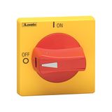 Door-coupling handle, padlockable. Red/yellow, rotating, for GA...A, GA063SA, GA016 C - GA040 C and GA...D. Ring fixing. Protruding selector. 5mm/0.2”. IEC IP65/UL type 4X