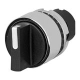 Knob selector switch, black, 4-position, Cam U, spring return from RH, metal