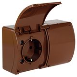 VG-2 Koala Double Socket 2x2P+Z SCHUKO surface mounted IP44 brown with brown flap VG 182-02