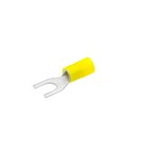 Cable lug with fork crimping, insulated, yellow, 4-6 mm², M6