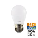 LED drop bulb 2.7W, E27, 4000K, CRI80, vit. angle 200°, 360° 250lm