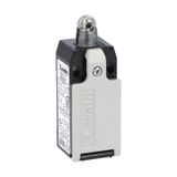 Limit switch, K series, top roller push plunger, 1 bottom cable entry. Dimensions to EN 50047, metal body, contacts 2NO+1NC slow action. Metal roller